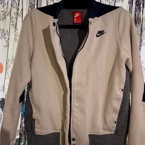Nike Women's Beige and Gray Zip-Front Bomber Jacket